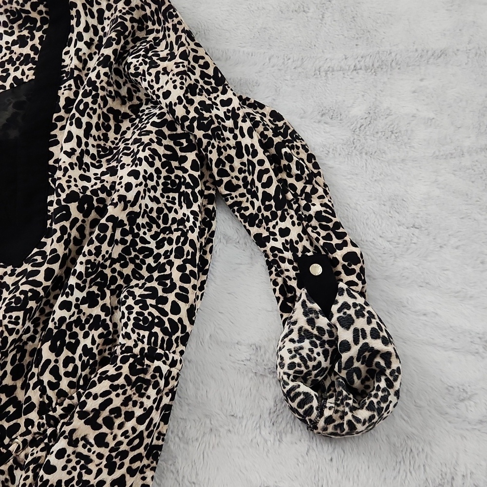 Vince Camuto Animal Print Faux Wrap Dress Women's Size 10 Long Sleeve Tie Waist - Picture 12 of 12